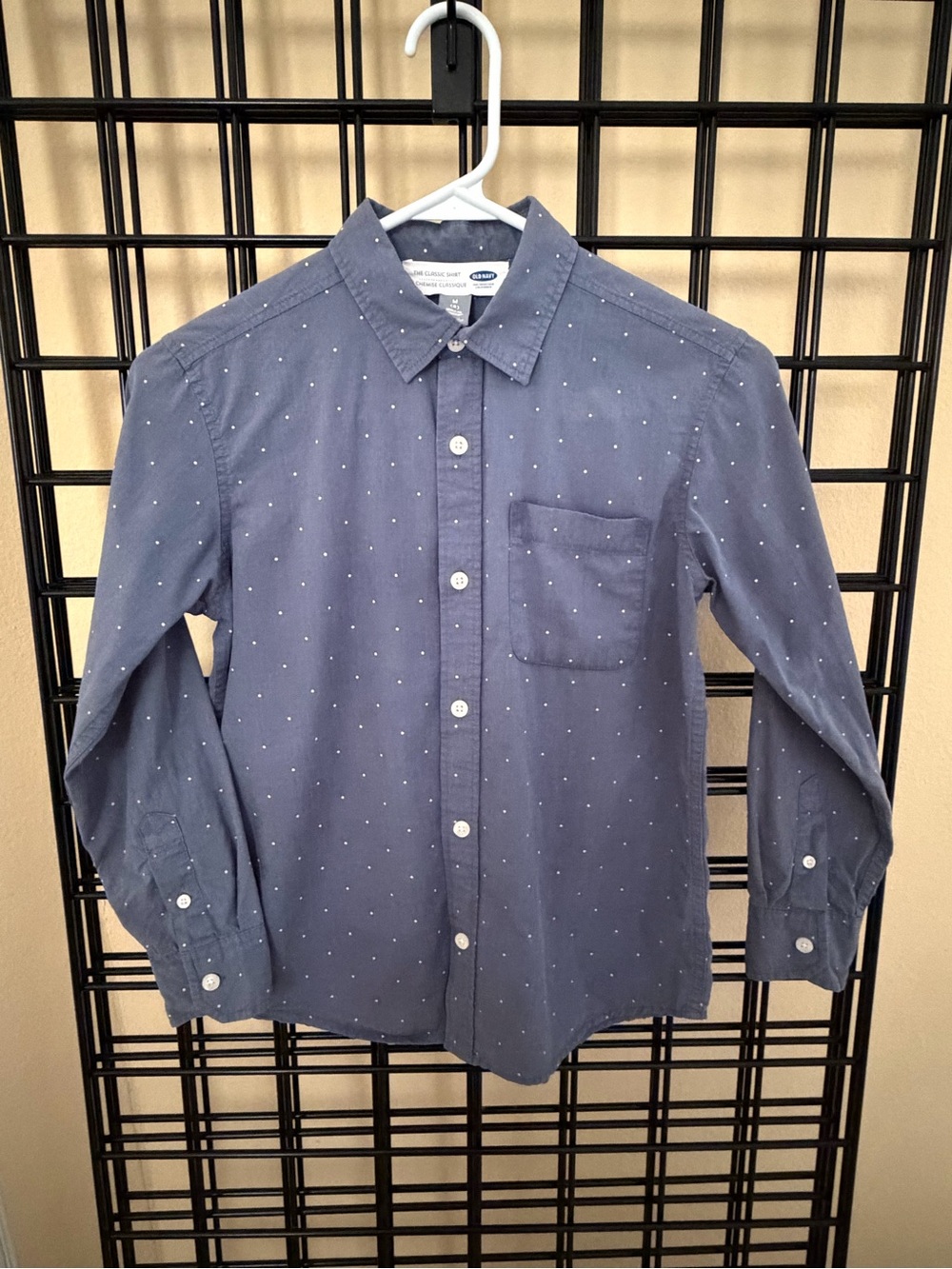 Old Navy Navy Blue Long-Sleeve Dot Button-Down Shirt
